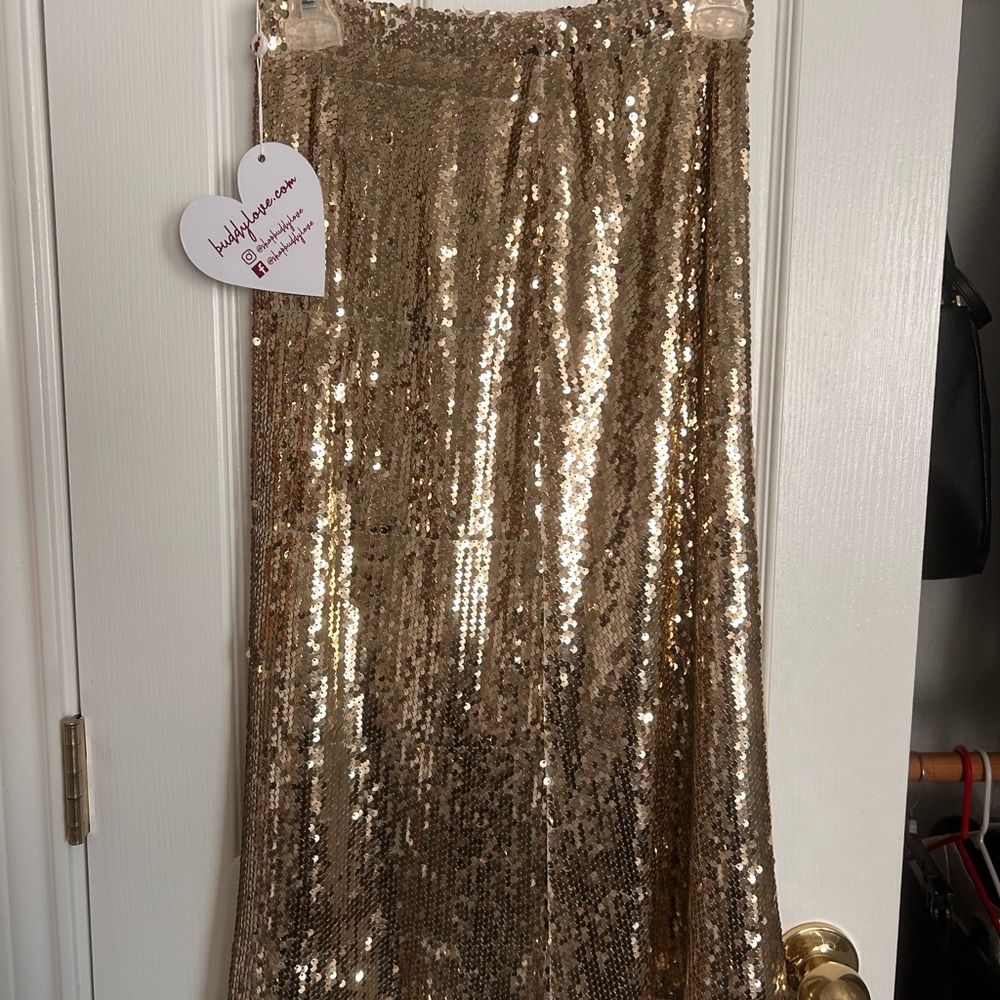 Buddy Love Gold Sequin Midi Skirt